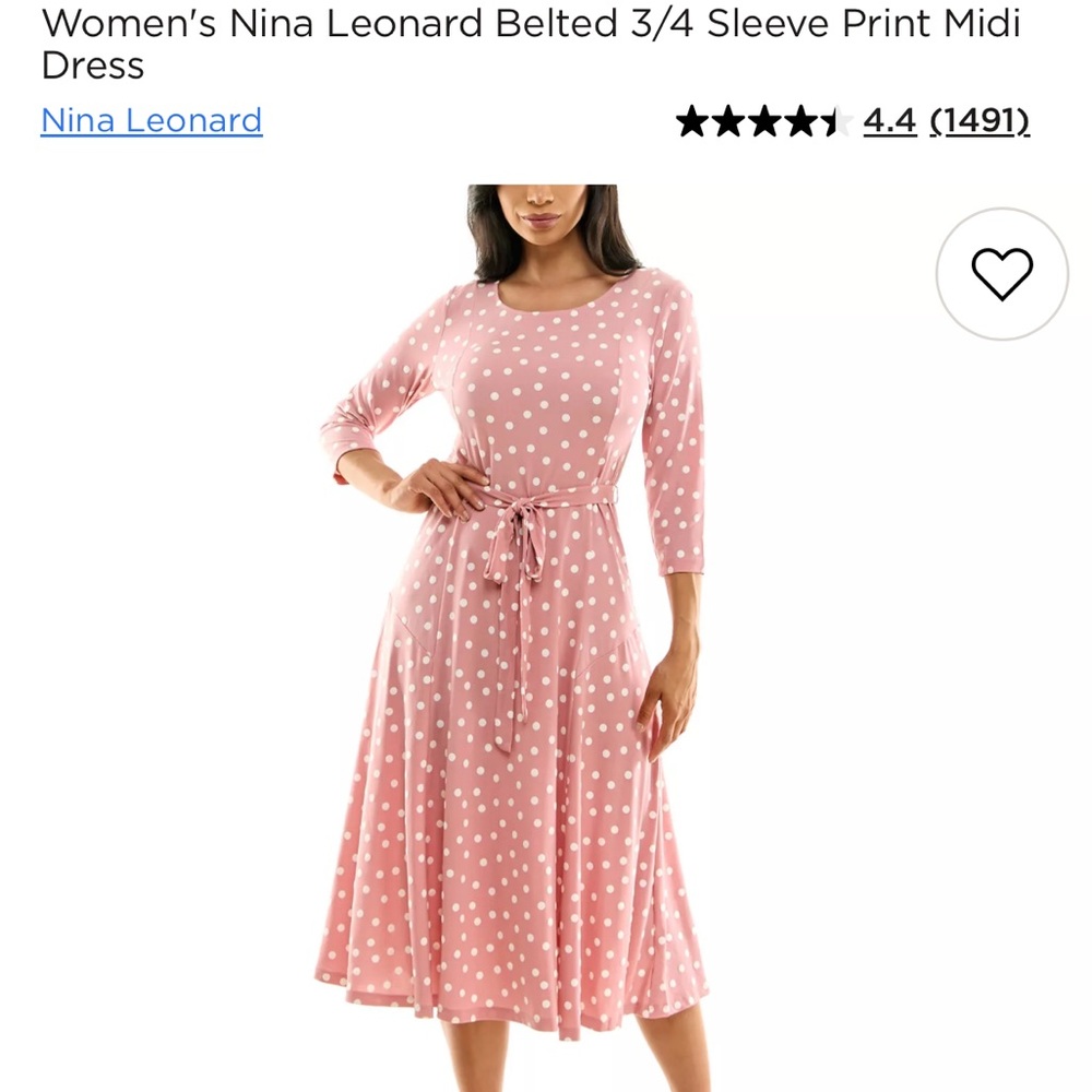 Nina Leonard Blush Polka Dot Midi Sylvia Dress ( Dusty Rose) - Picture 10 of 10